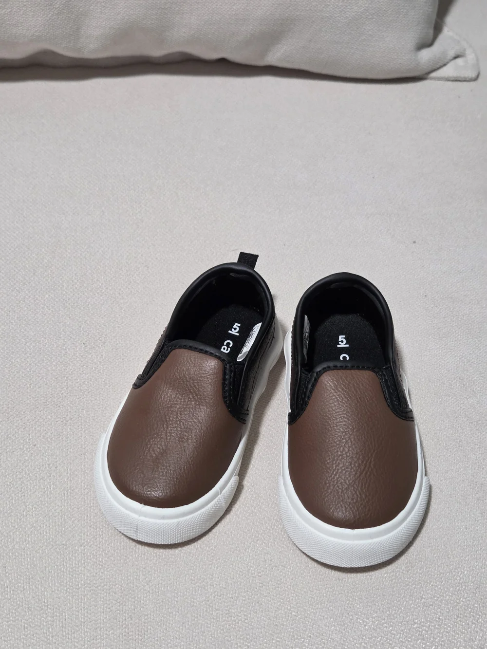 NWOT CARTERS Brown Slip-On Sneakers with White Sole 5c